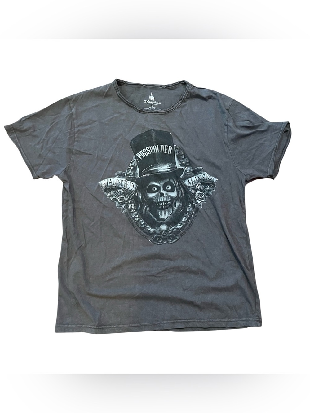 DISNEY Haunted Mansion AP Hatbox Ghost Skull Tee L